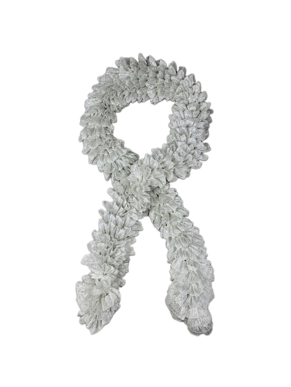 Handmade Knit Ruffle Scarf White Silver Shimmer Shine Sparkle 48"x4" Made in USA